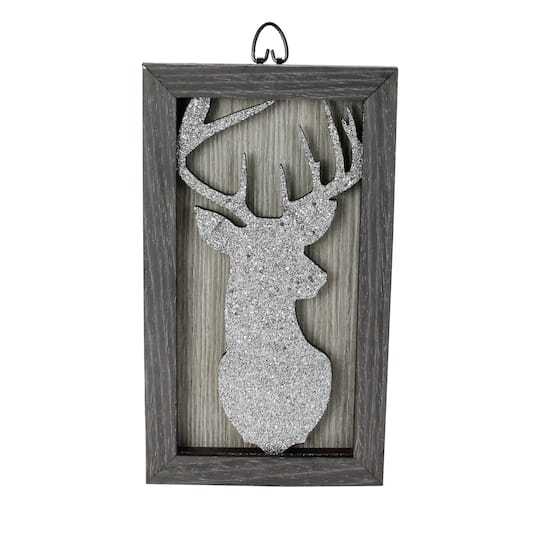 10.25" Silver Glittered Buck Silhouette Wall Box Frame By Northlight in Brown/Silver | 10.25" x 6" | Michaels®